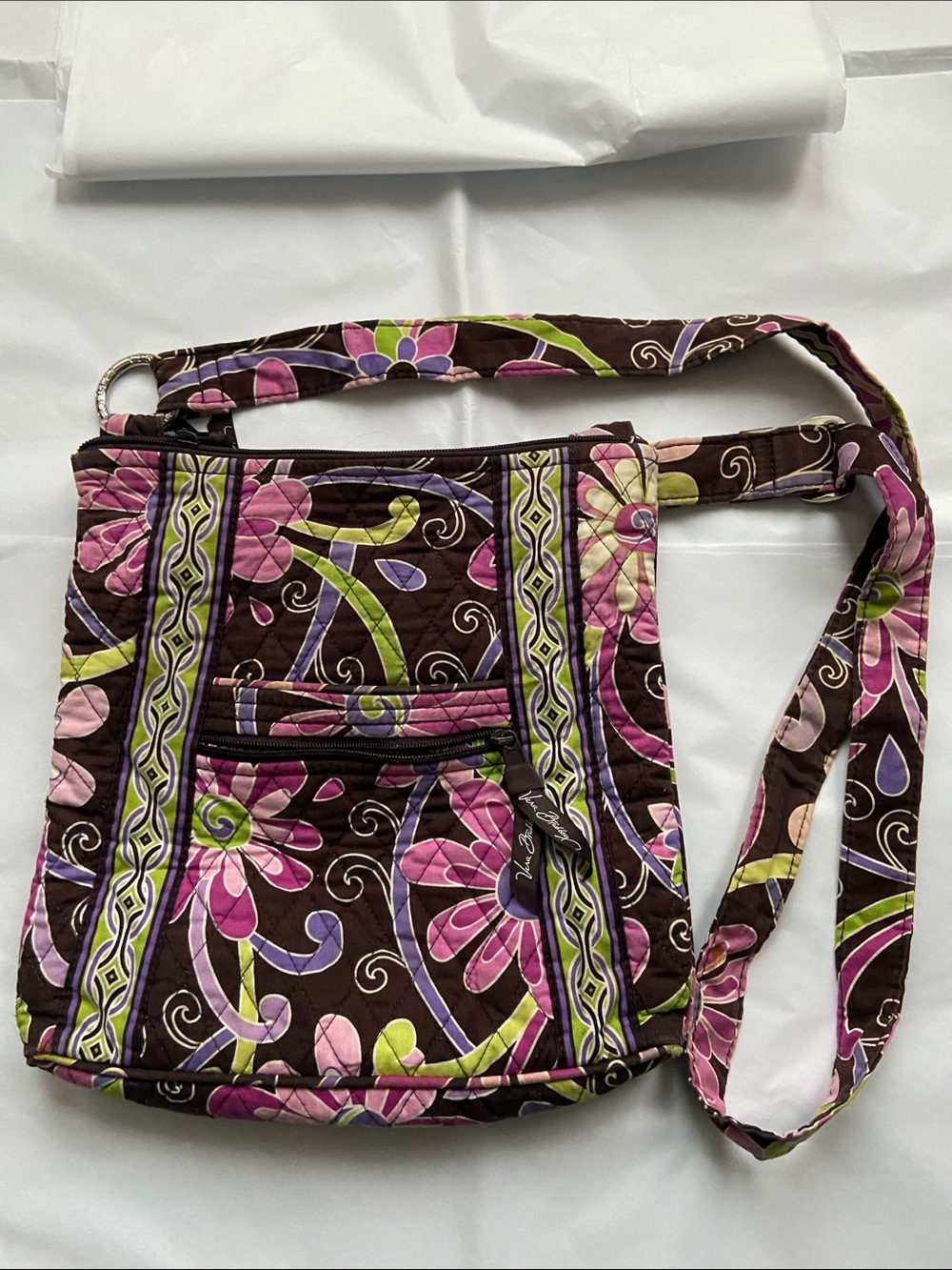 Vera bradley brown & purple crossbody bag